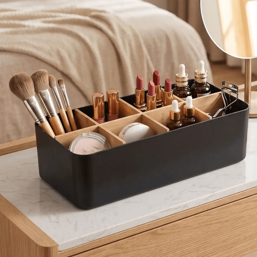 boîte à maquillage noir plastique bambou