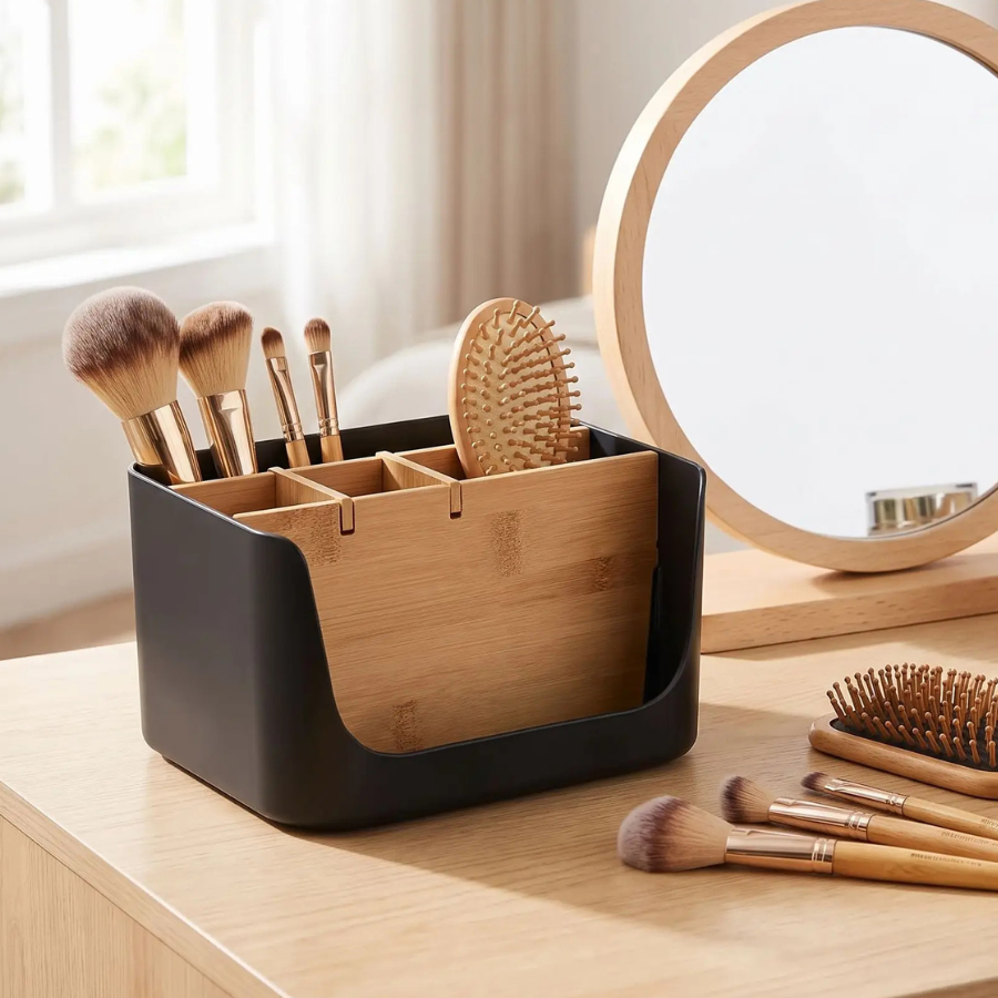 boîte à maquillage noir etbois naturelle bambou