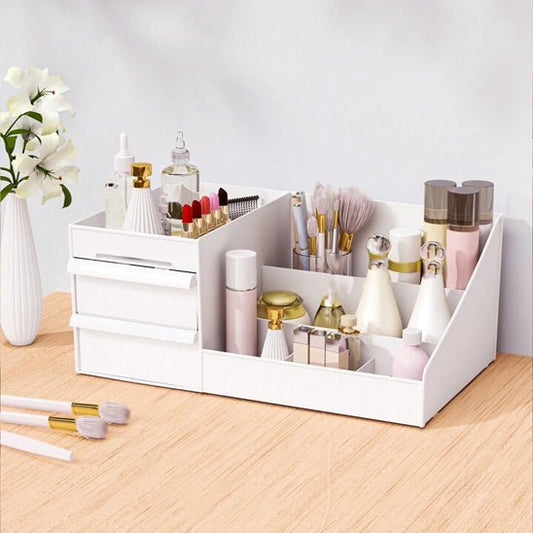 Boite à rangement maquillage blanc en plastique et deux tiroirs