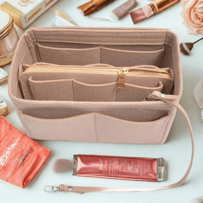 Boite à Rangement Maquillage En Feutre rose ajustable - La trousse Beauté