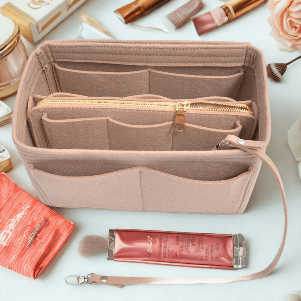 Boite à Rangement Maquillage En Feutre rose ajustable - La trousse Beauté