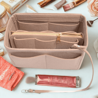 Boite à Rangement Maquillage En Feutre rose ajustable - La trousse Beauté