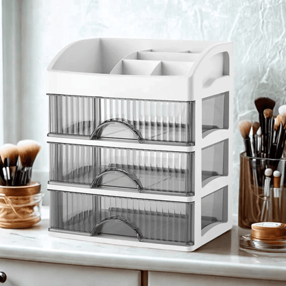 Boite à rangement maquillage trois étages blanc transparent