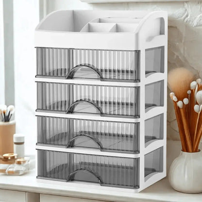 Boite à rangement maquillage blanc et tiroir transparent