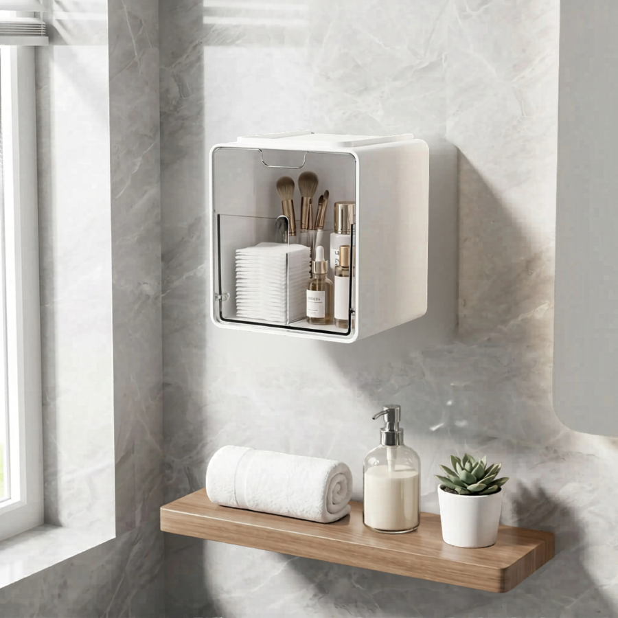 boite de rangement salle de bain au mur