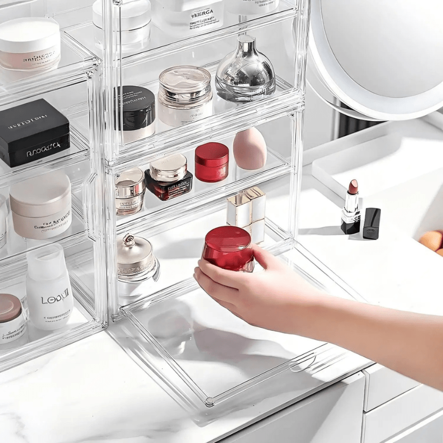 boite de rangement salle de bain transparent