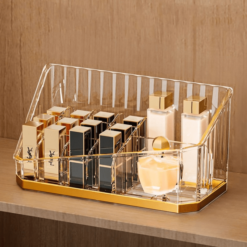 Boite maquillage rectangulaire en plastique bordure or