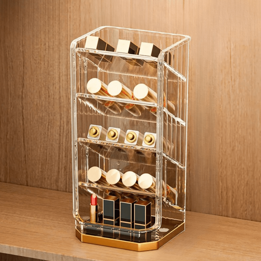 Boite maquillage en plastique bordure doré étagère en hauteur