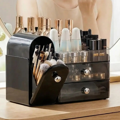 boite maquillage rangement noir avec deux tiroirs