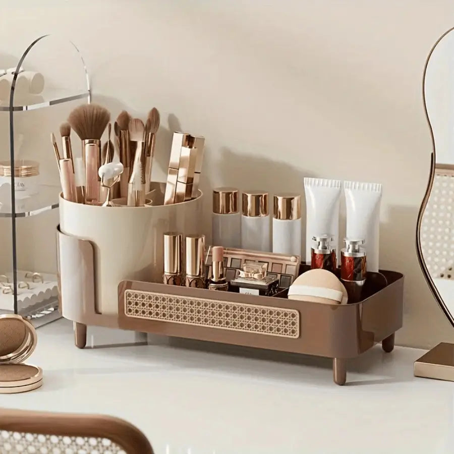 boite maquillage rangement marron chic en plastique robuste