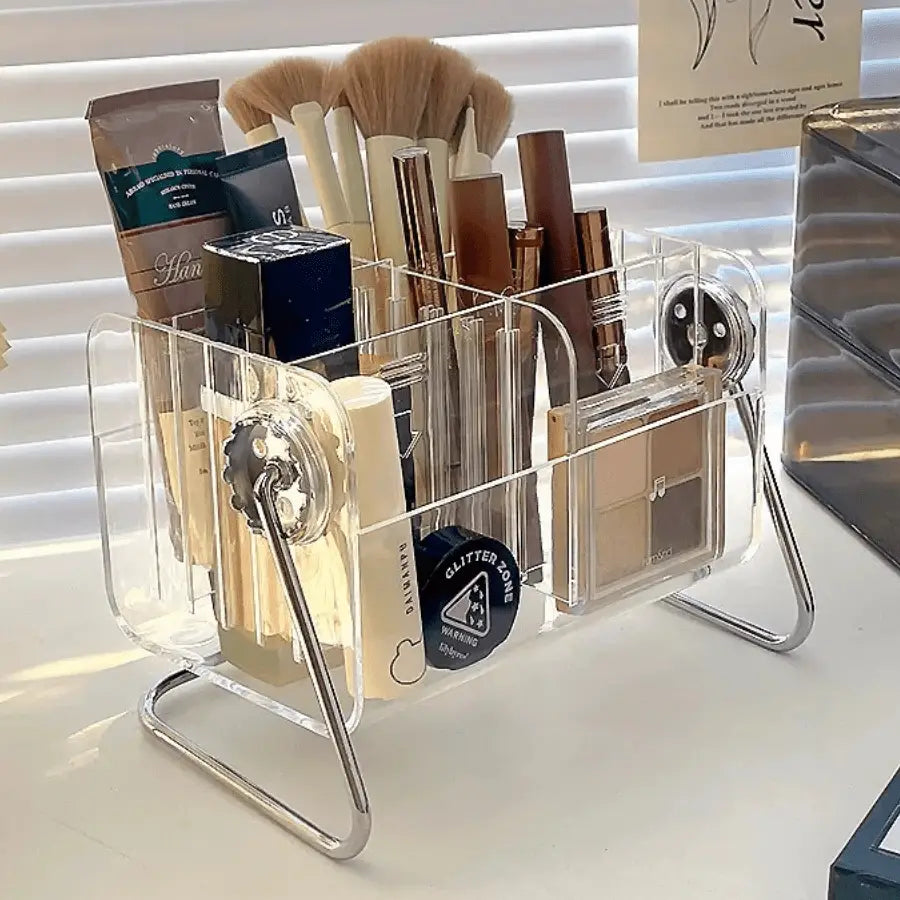 boite maquillage vintage transparent avec support métal