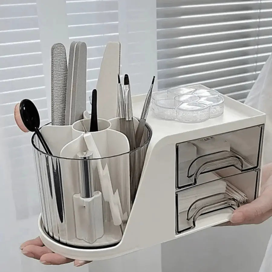 boite rangement maquillage blanc plastique pot ratation