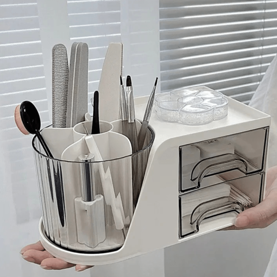 boite rangement maquillage blanc plastique pot ratation