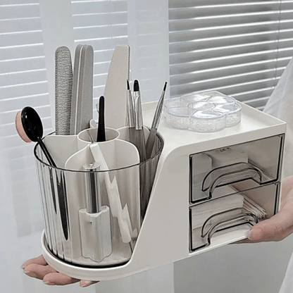 boite rangement maquillage blanc plastique pot ratation