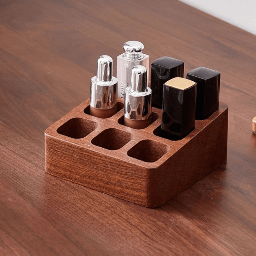 boite rangement maquillage carré en bois porte rouge à lèvres
