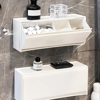 boite rangement salle de bain blanc au mur