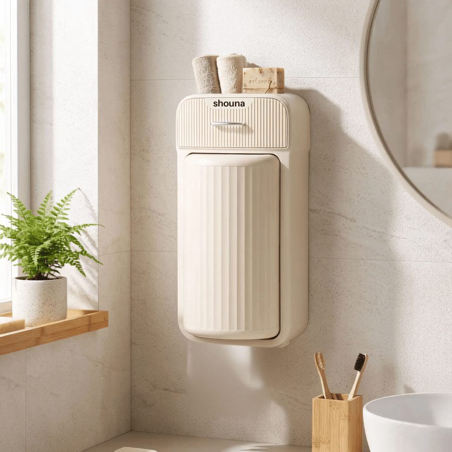 Boîte rangement salle de bain rotative 360° beige
