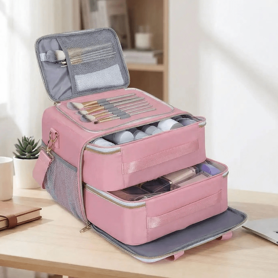 grande trousse de toilette avec compartiment rose