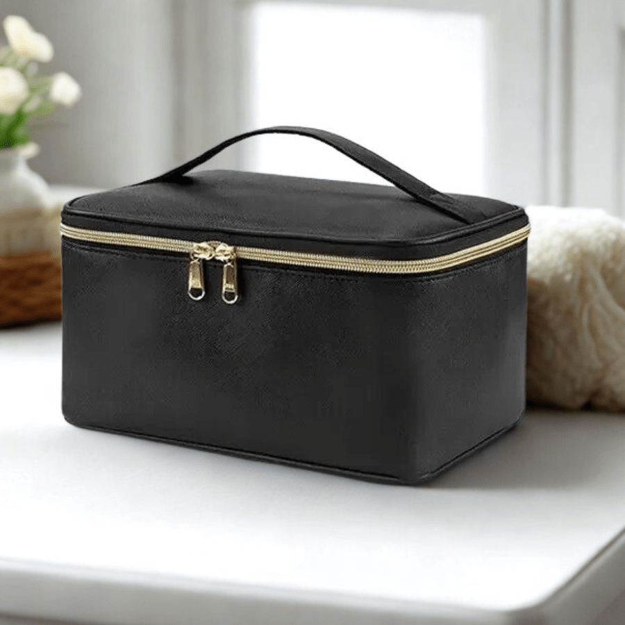 Grande trousse de toilette noir en cuir pu 