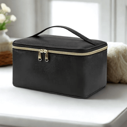 Grande trousse de toilette noir en cuir pu 