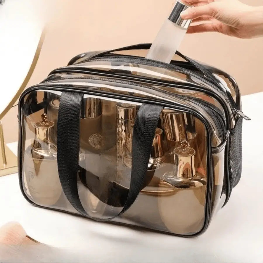 grande trousse de toilette noir transparent large