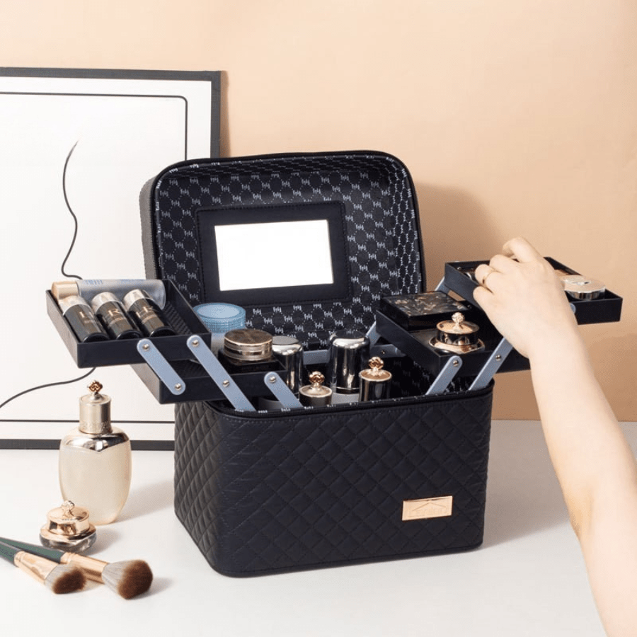 Malette maquillage noir en pu range cosmétique