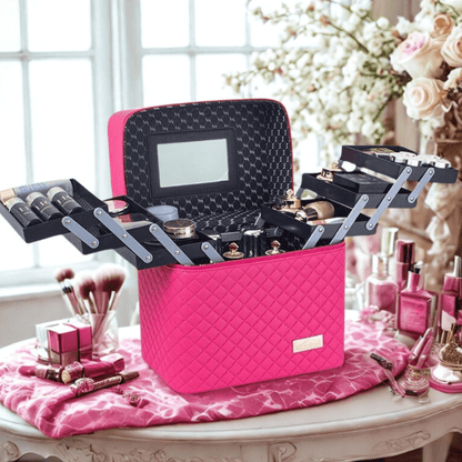 Malette maquillage rose foncé avec motif diamant