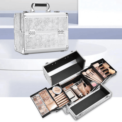 malette maquillage boite de rangement en métal motif fleurs