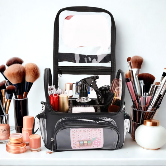 mallette maquillage noir en pvc transparente