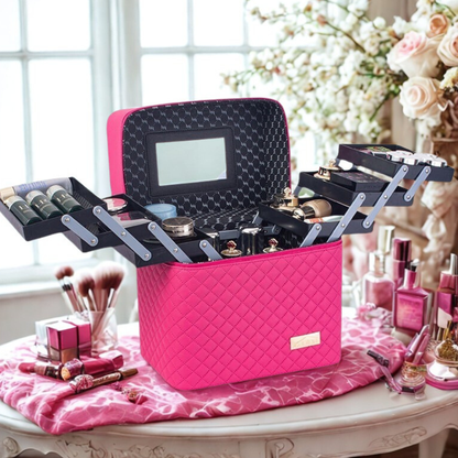 Malette maquillage rose foncé avec motif diamant