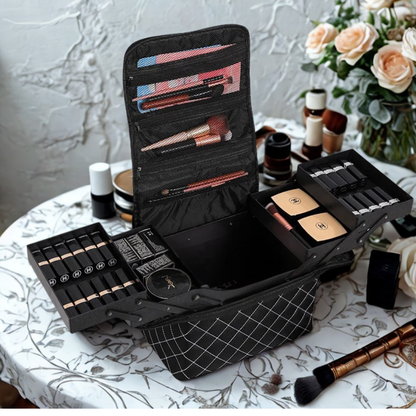 mallette à maquillage carreaux blancs matelassés