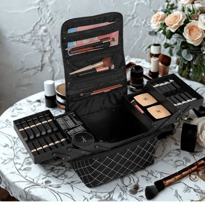 mallette à maquillage carreaux blancs matelassés