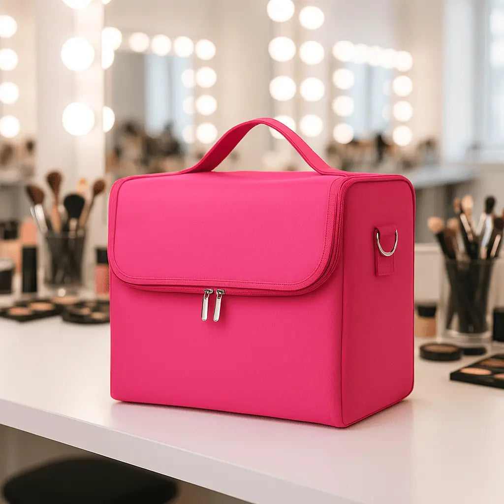 mallette maquillage professionnel rose en nylon 