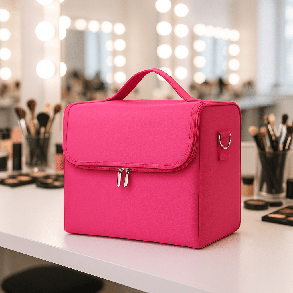 mallette maquillage professionnel rose en nylon 