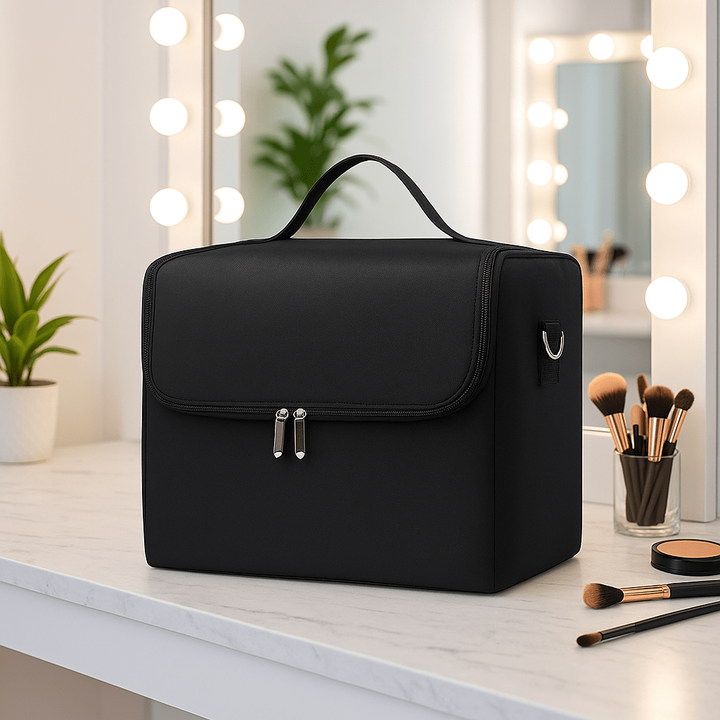 mallette maquillage professionnel noir en nylon
