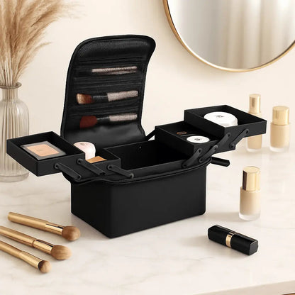 mallette maquillage professionnel noir plateau dépliant