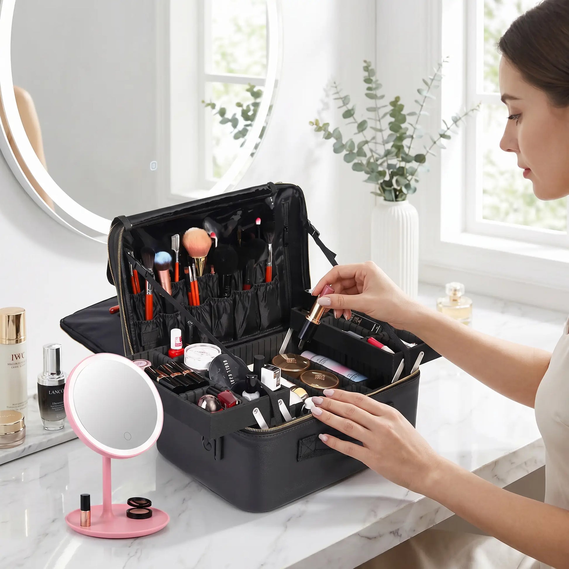 mallette pour maquillage professionnel noir plateau extensible