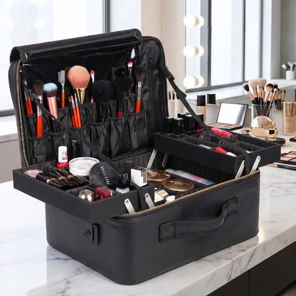 mallette pour maquillage professionnel noir avec compartiments multiple