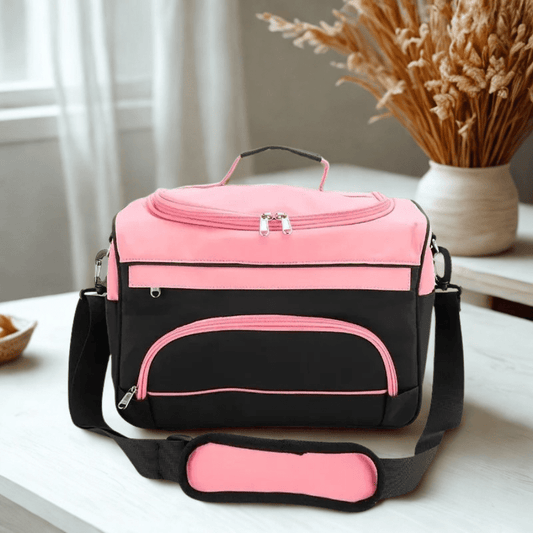 mallette de maquillage professionnel rose avec bandoulière