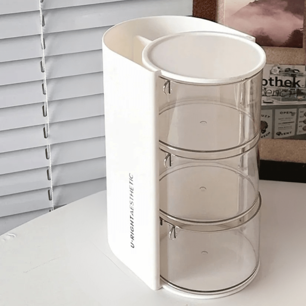 organisateur de maquillage blanc trois compartiments