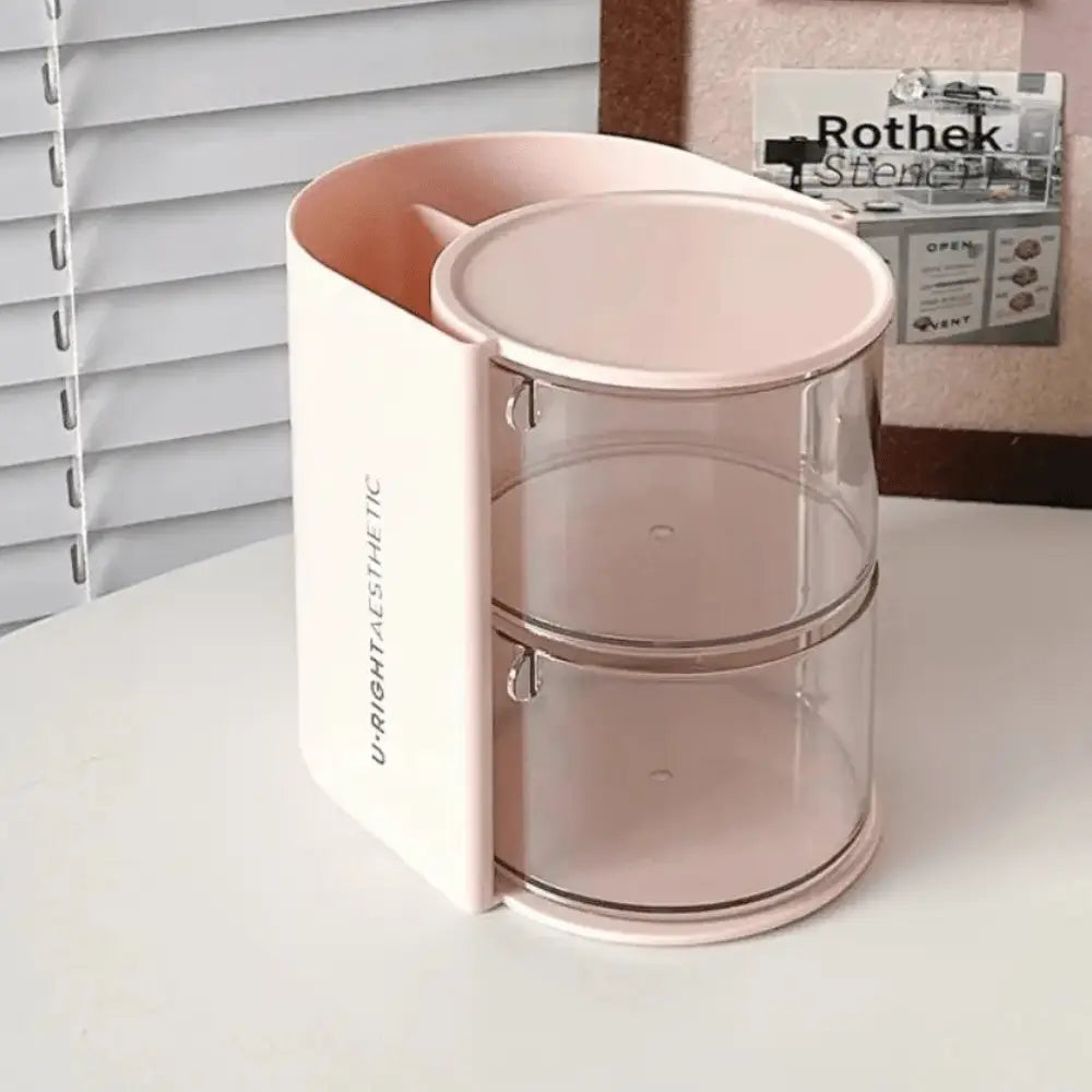 organisateur de maquillage rose deux compartiments