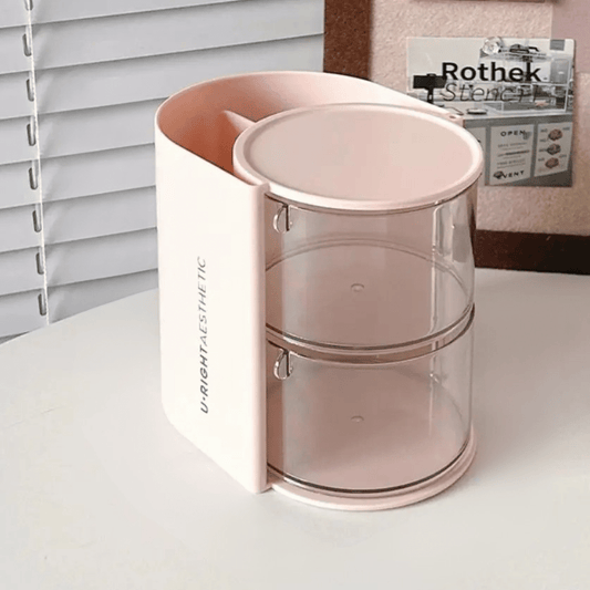 organisateur de maquillage rose deux compartiments