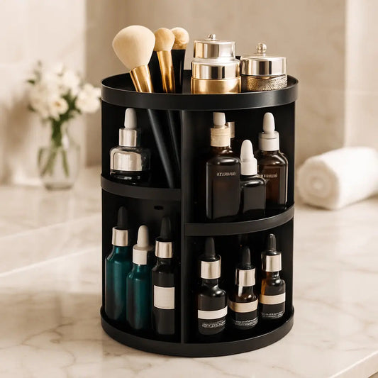Organisateur de maquillage noir rotatif 360 degrés