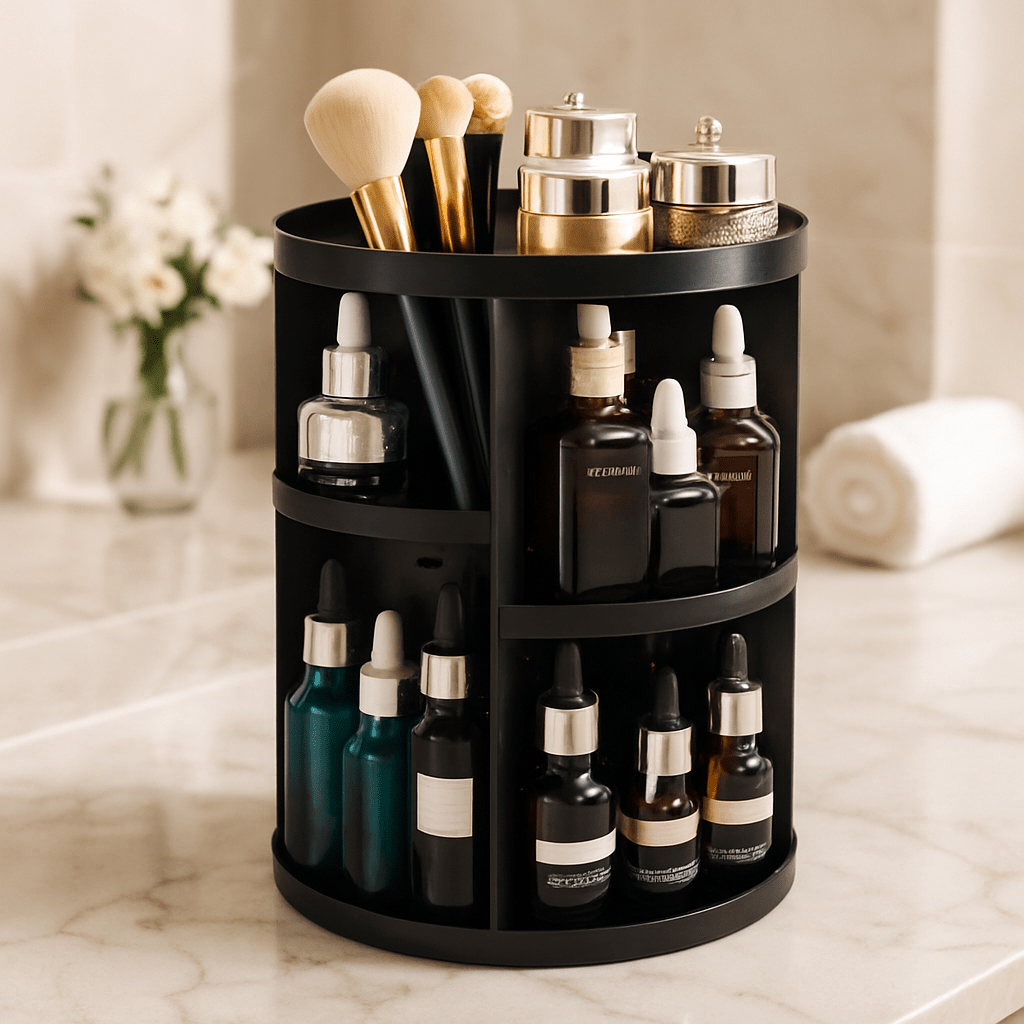 Organisateur de maquillage noir rotatif 360 degrés