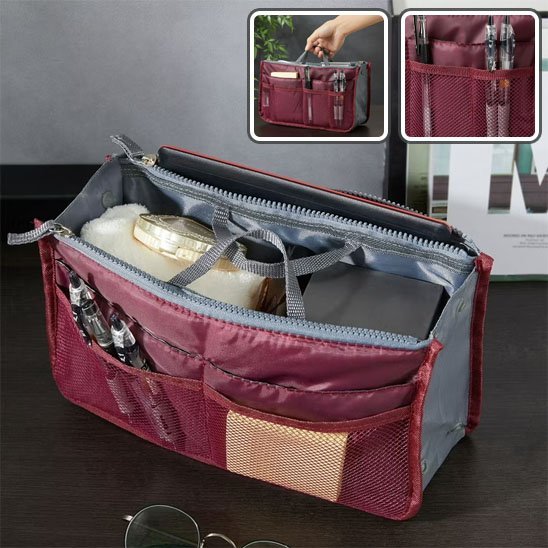 Organisateur de sac rouge foncé gris pochette rangement