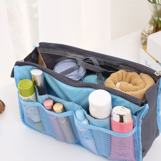 organisateur de sac bleu maquillage
