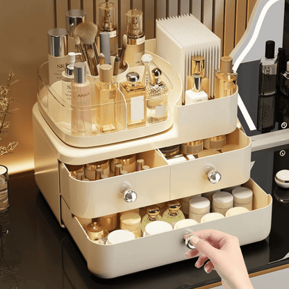 organisateur maquillage beige rangement cosmétique