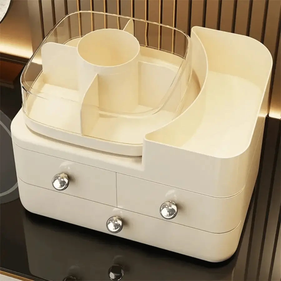 organisateur maquillage beige plastique avec plateau roattif
