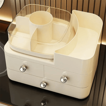 organisateur maquillage beige plastique avec plateau roattif