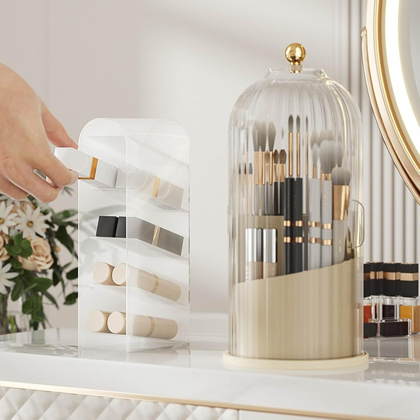 Organisateur Maquillage — porte-pinceaux-de-Beige Transparent - La trousse Beauté